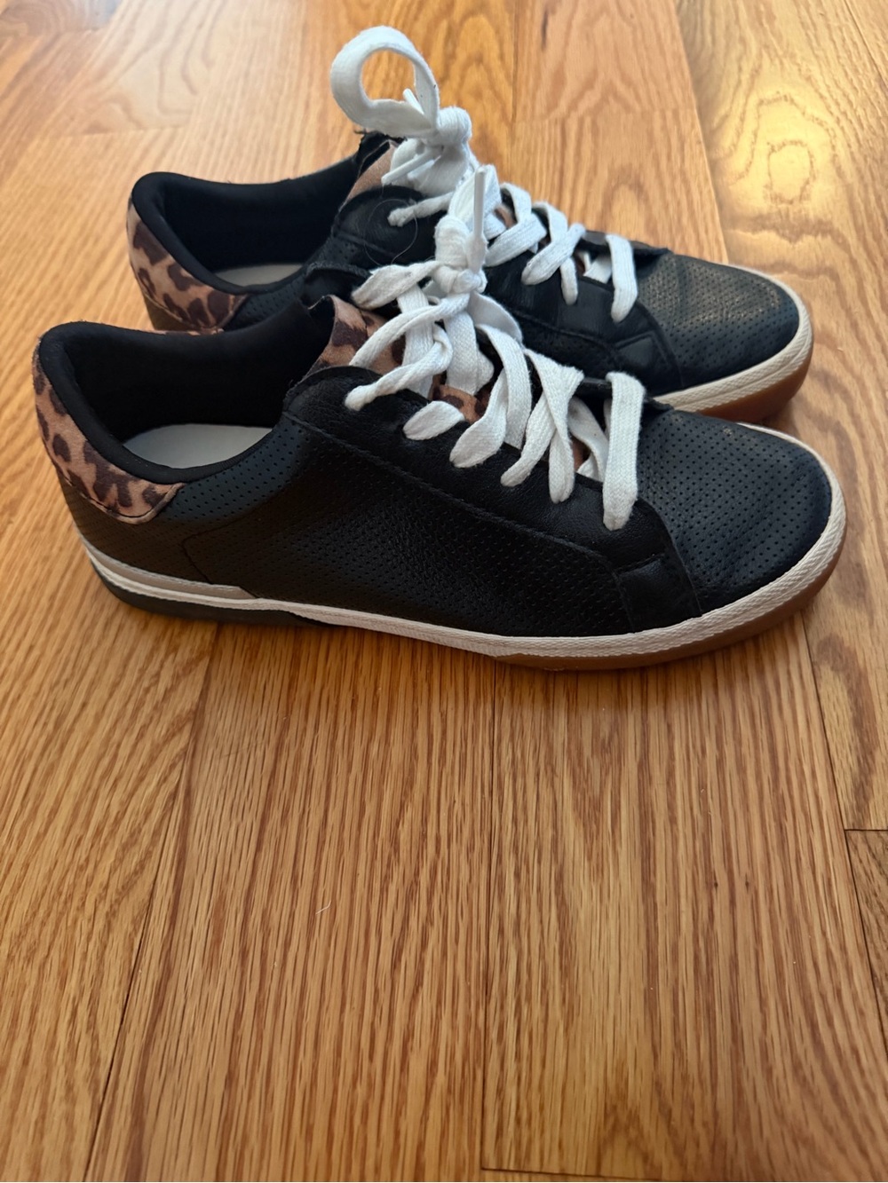 a new day Black Sneakers with White Laces and Leopard Heel